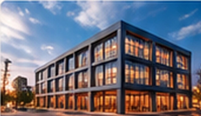 Commercial building at dusk, the subject of a Commercial Vastu assessment